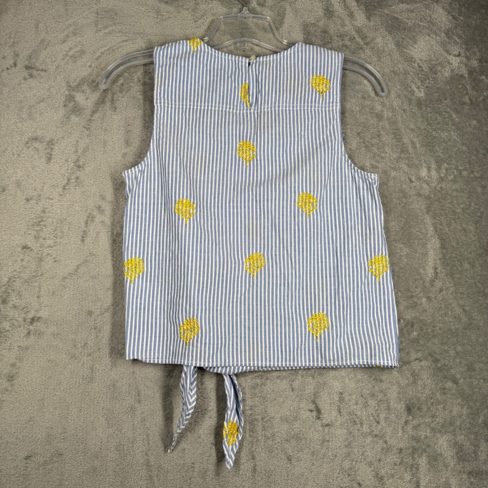 J.Crew‎ Shirt Blue White Striped Tie-Front Tank Sleeveless Embroidered Size 8 - Picture 3 of 9